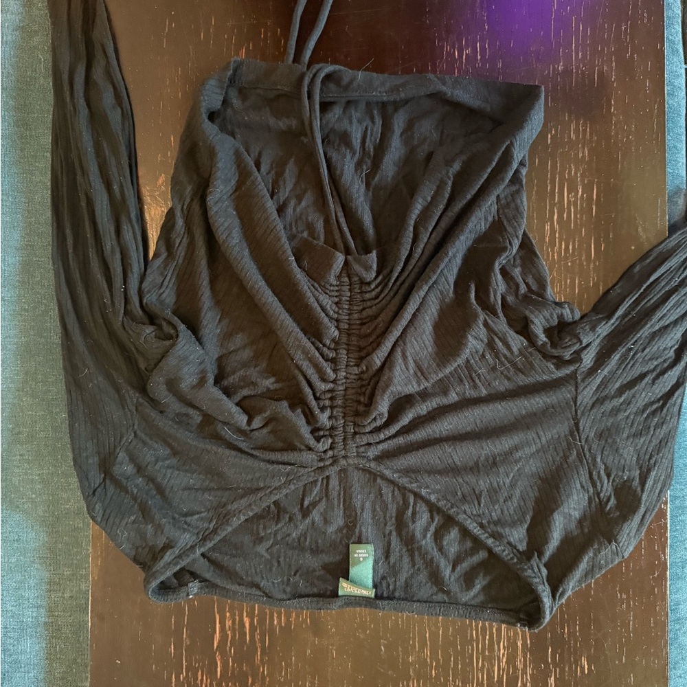 Wild Fable Black Ruched Long Sleeve Crop Hoodie